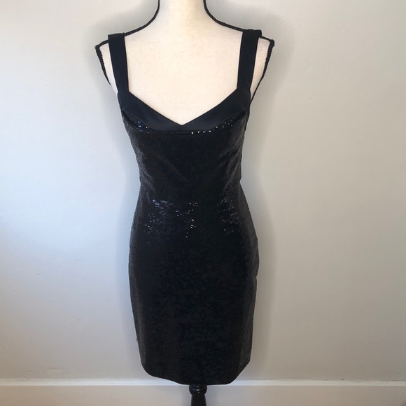 NWOT Monique Lhuillier Black Sequin silk dress - Picture 6 of 11